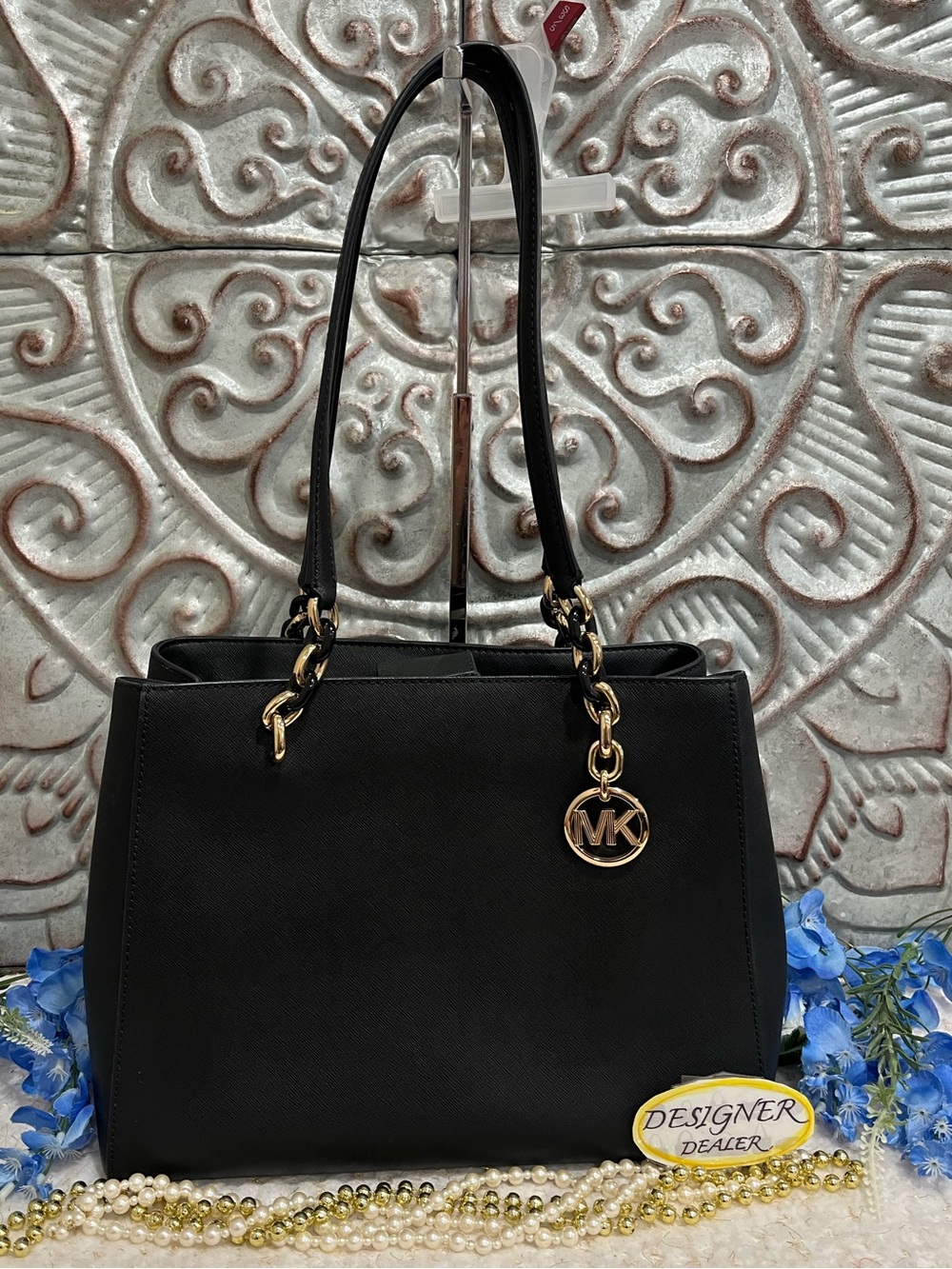 MICHAEL KORS Sophia Saffiano Leather Tote Black EUC!